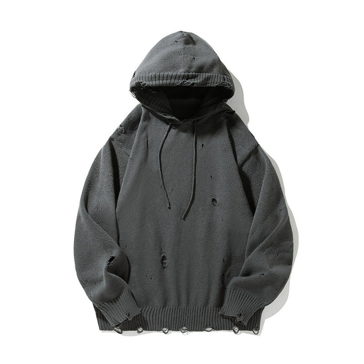 Unisex Oversize Knit Hoodie in Destroyed Look Hudson & Parker