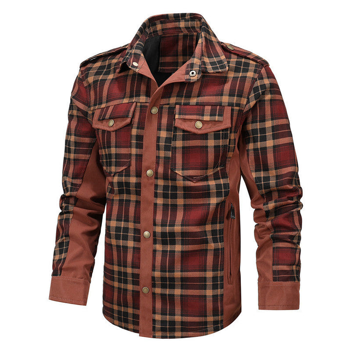 Men's Checked Shirt Jacket in Field Style with Epaulettes, Chest Flaps, and Reinforced Side Panels Hudson & Parker