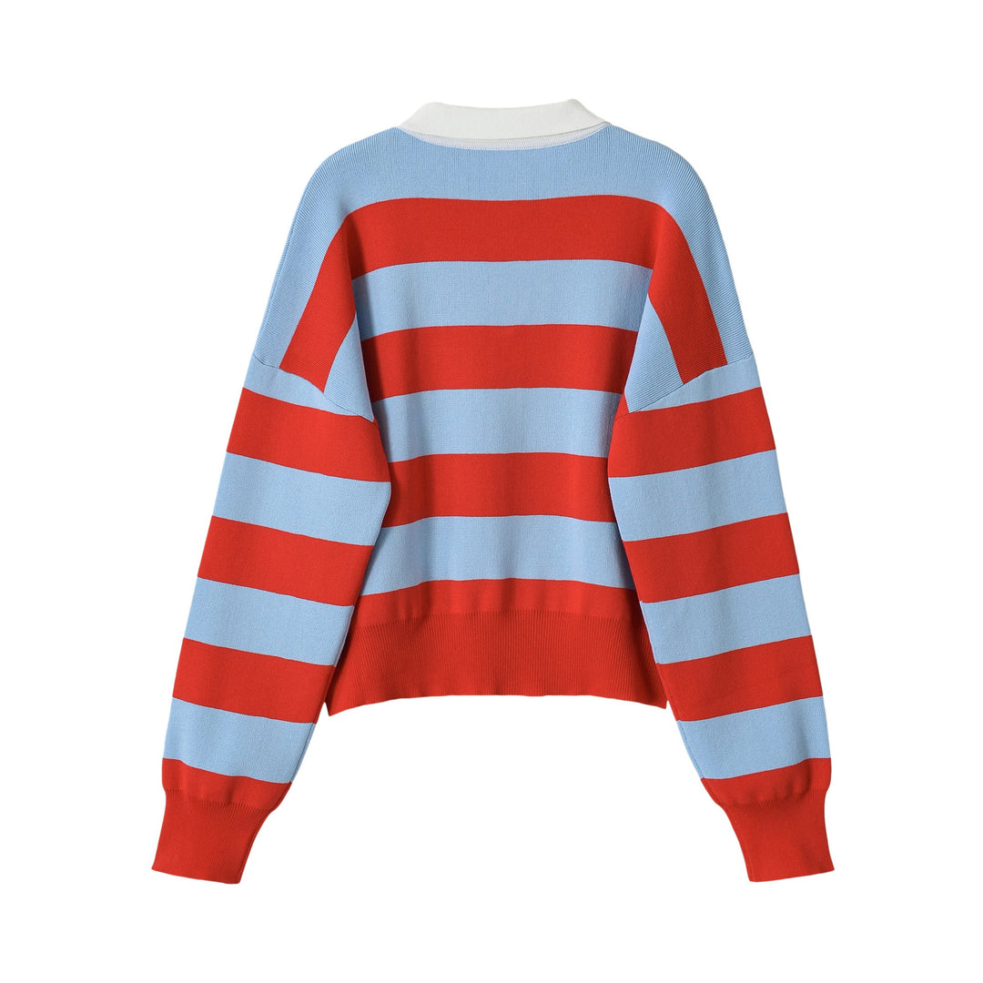 Women Cropped Oversize Rugby Pullover with Polo Collar and Deep V Neck Hudson & Parker