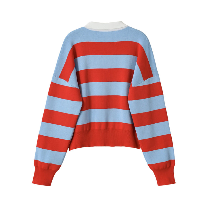 Women Cropped Oversize Rugby Pullover with Polo Collar and Deep V Neck Hudson & Parker