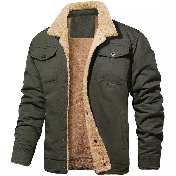 Men's Sherpa-lined Canvas Trucker Jacket with Chest Pockets Hudson & Parker