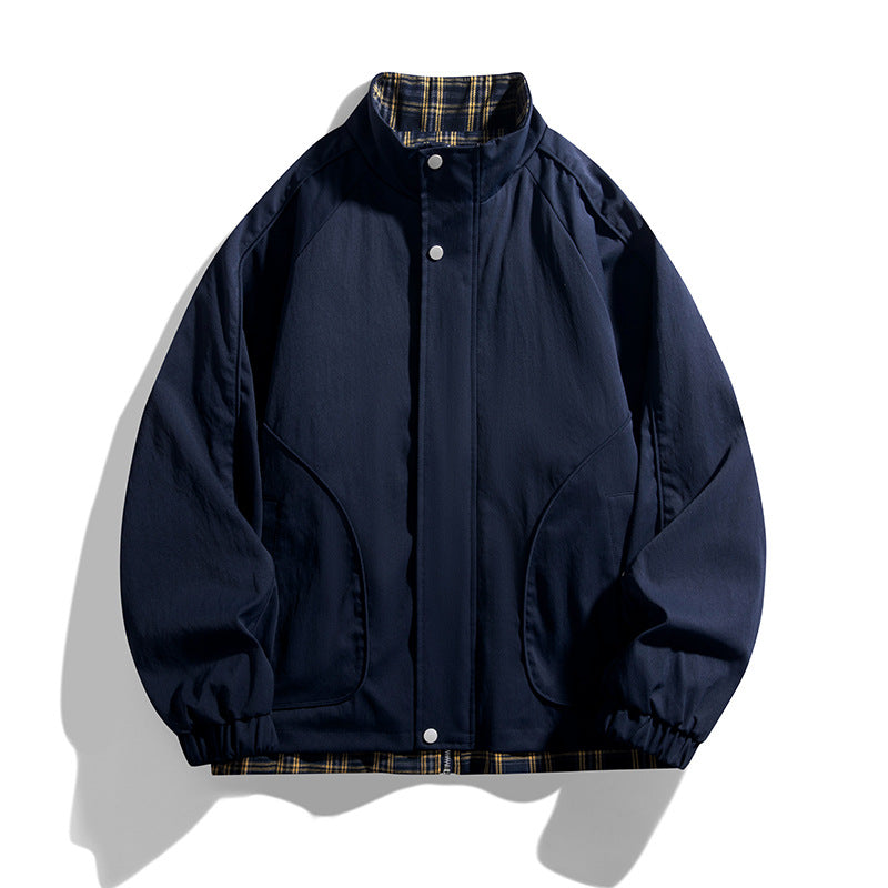 Men's Lightweight Oversized Harrington Jacket with Checkered Lining, Raglan Sleeves and Elastic Cuffs Hudson & Parker