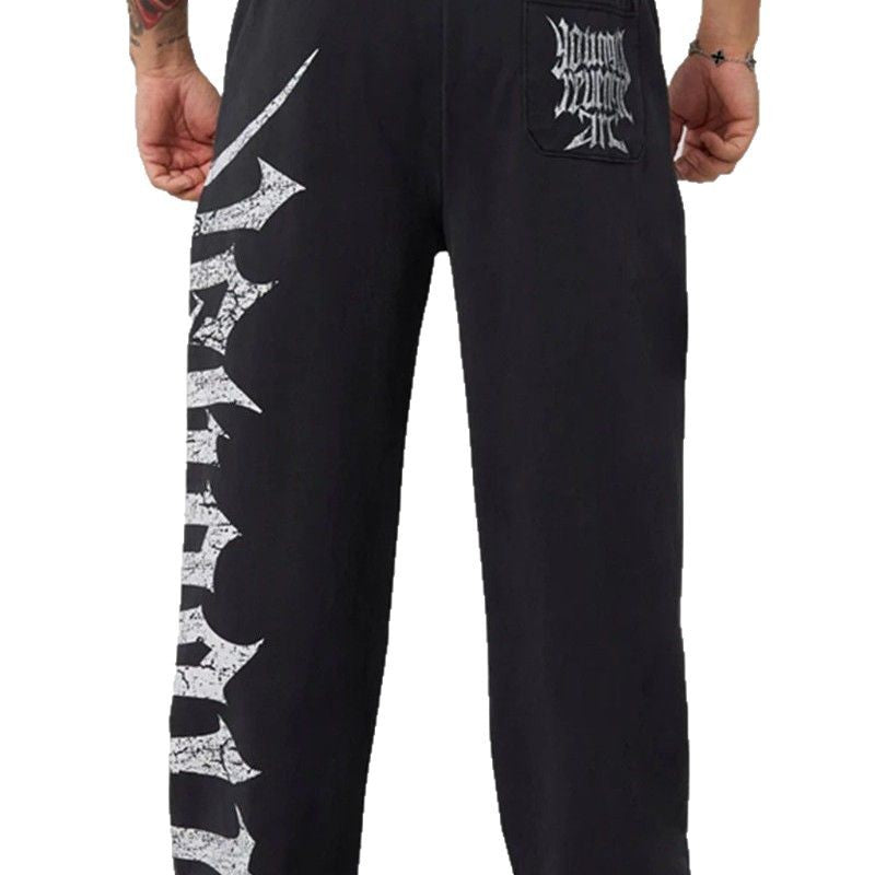 Men's wide sweatpants made of brushed fleece with side vintage print and drawstring waistband Hudson & Parker
