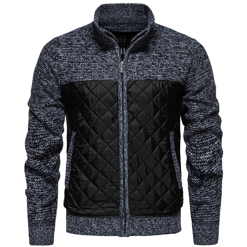 Men Quilted Hybrid Cardigan with Stand-Up Collar and Full Zip Hudson & Parker
