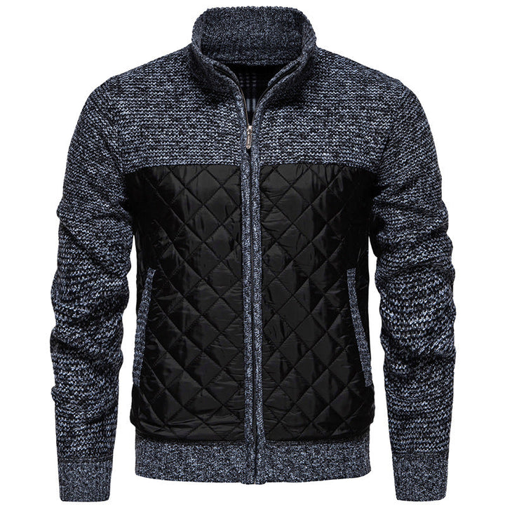 Men Quilted Hybrid Cardigan with Stand-Up Collar and Full Zip Hudson & Parker