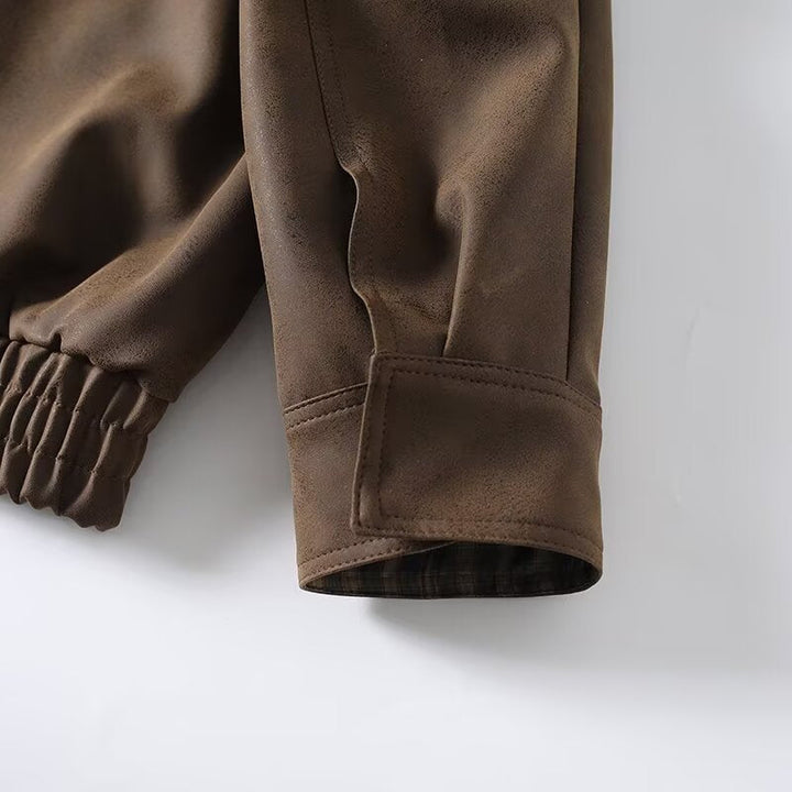 Men's Oversized Field Jacket in Suede Look with High Collar, Flap Pockets, and Elastic Hem Hudson & Parker