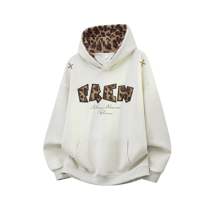 Ladies Oversize Hoodie with Lined Leopard Hood and Application Lettering Hudson & Parker