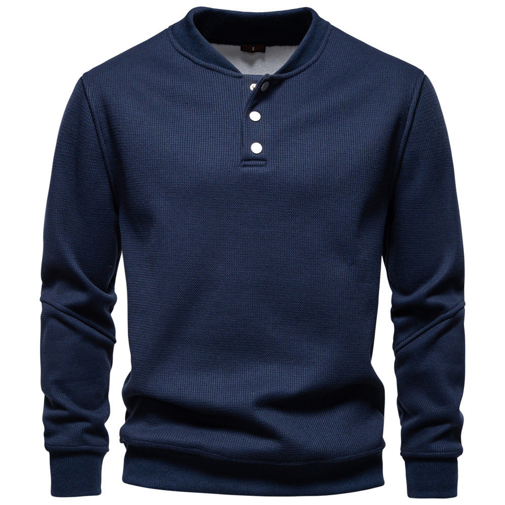 Men's waffle texture Henley pullover with short snap button closure and ribbed cuffs Hudson & Parker