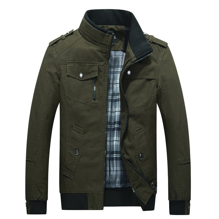 Men's transitional jacket in field style with stand-up collar, epaulettes, and checkered inner lining Hudson & Parker