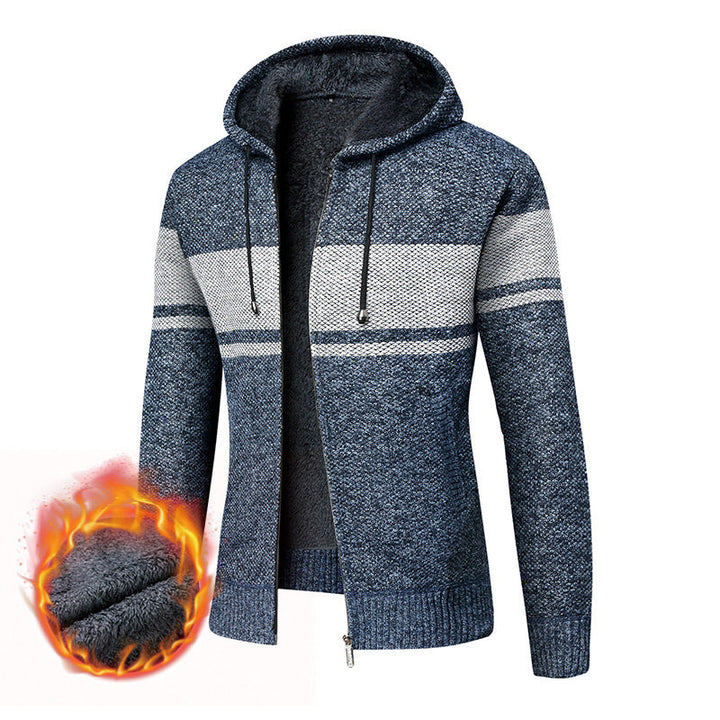 Men's insulated knit hoodie jacket with teddy fleece interior and front zipper Hudson & Parker