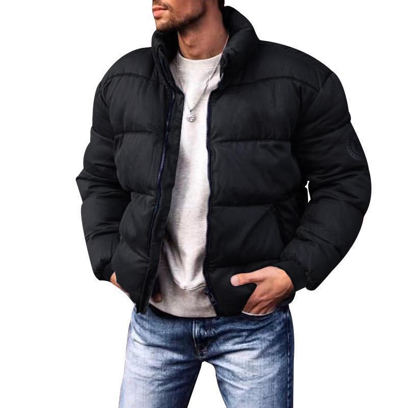 Men's Short Thermal Quilted Jacket with Body Panels, High Stand-up Collar and Elastic Cuffs Hudson & Parker