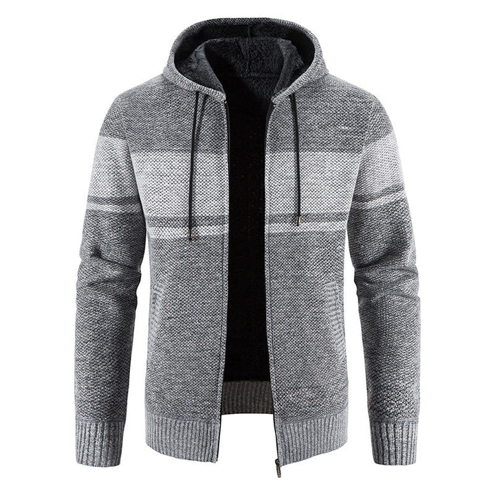 Men's Knitted Hooded Cardigan with Teddy Lining and Full Zip Hudson & Parker