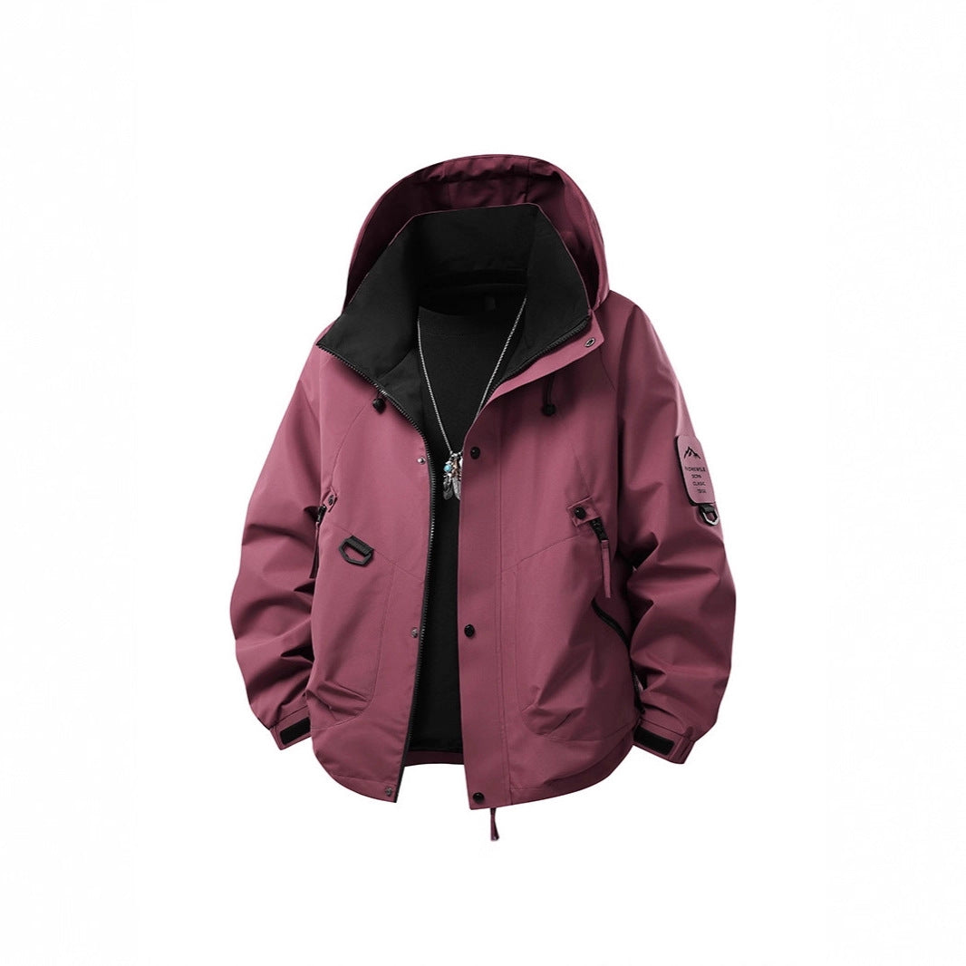Men's waterproof outdoor utility rain jacket with hood, multiple pockets and adjustable hem Hudson & Parker