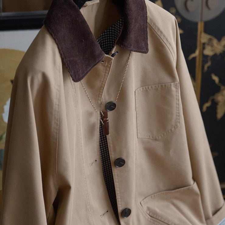 Men's chore jacket with cord collar, raglan sleeves, and patch pockets Hudson & Parker