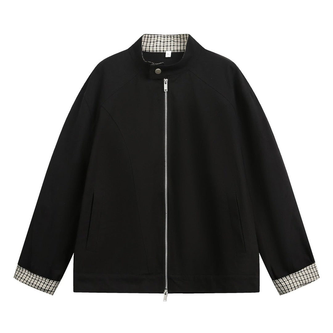 Unisex Boxy transitional jacket with stand-up collar, checkered lining and two-way zip Hudson & Parker