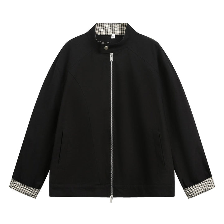Unisex Boxy transitional jacket with stand-up collar, checkered lining and two-way zip Hudson & Parker