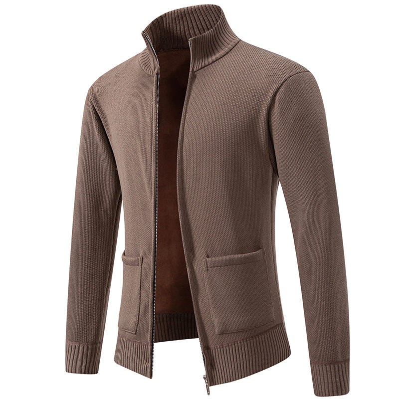 Men's fine knit zip jacket with stand collar and patch pockets Hudson & Parker