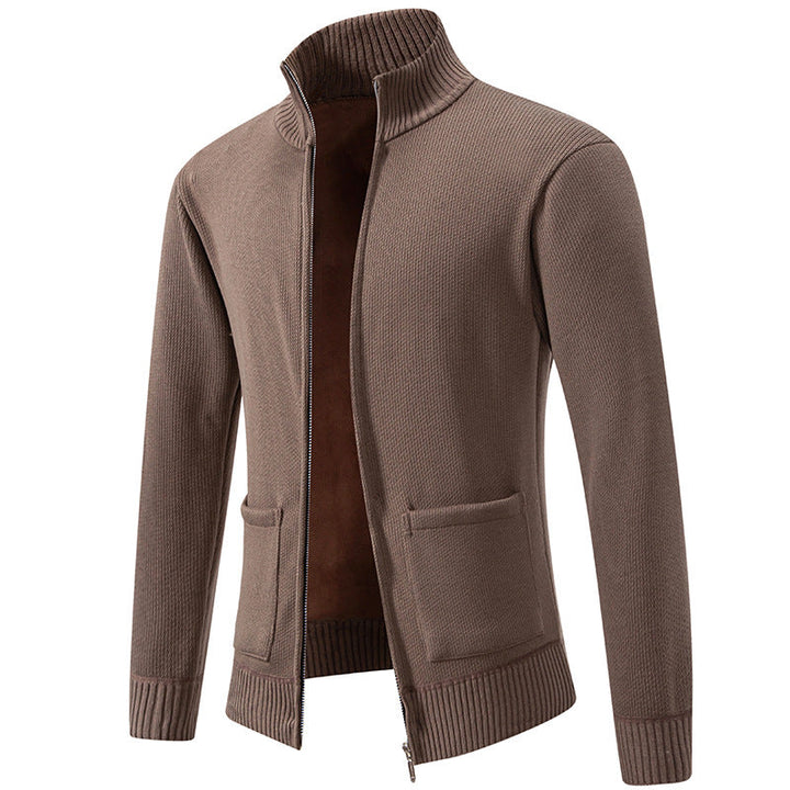 Men's fine knit zip jacket with stand collar and patch pockets Hudson & Parker