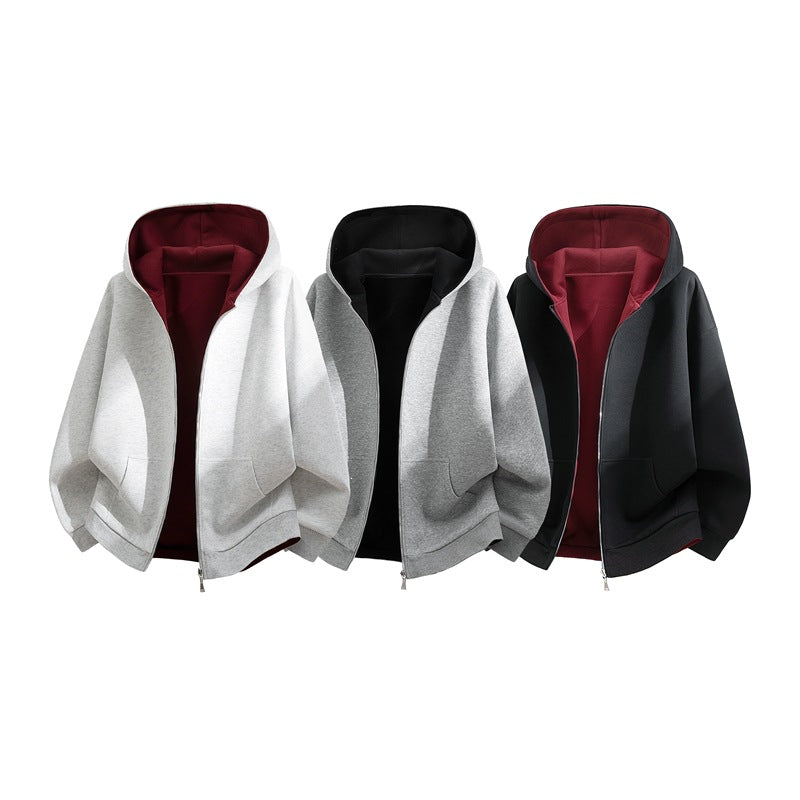 Unisex Oversize Zip-Hoodie with two-tone lining, boxy cut & two-way zipper Hudson & Parker