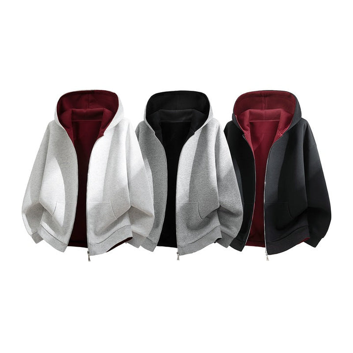 Unisex Oversize Zip-Hoodie with two-tone lining, boxy cut & two-way zipper Hudson & Parker