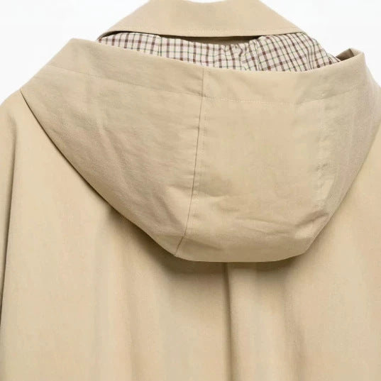 Women's Lightweight Hooded Jacket in Boxy Cut with Drawstring and Check Lining Hudson & Parker
