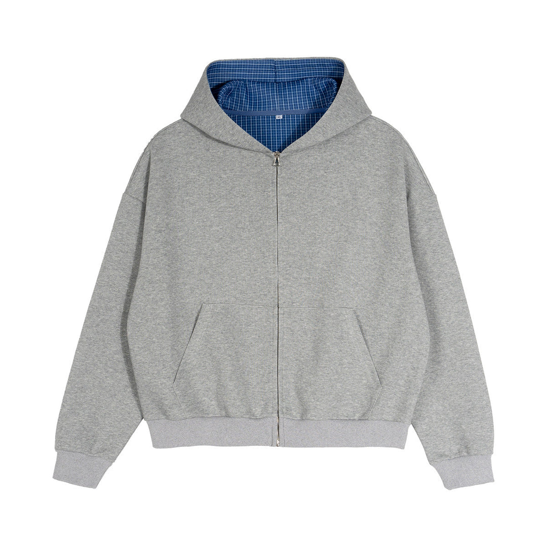 Unisex Zip Hoodie with plaid hood lining and boxy oversized fit Hudson & Parker