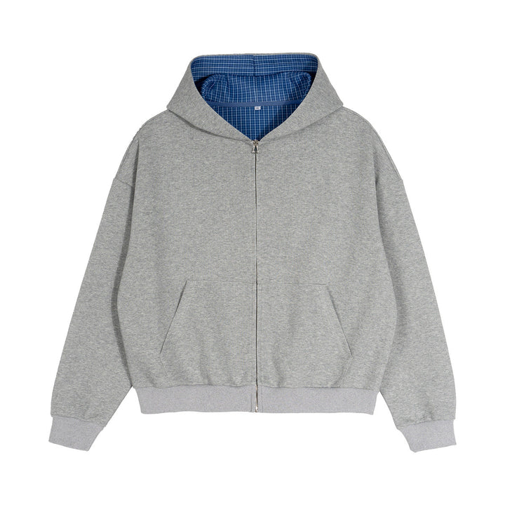 Unisex Zip Hoodie with plaid hood lining and boxy oversized fit Hudson & Parker