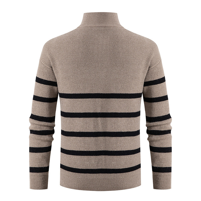 Men's Maritime Stripe Mockneck Pullover with Half Zip and Ribbed Fine Knit Hudson & Parker