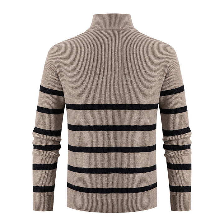 Men's Maritime Stripe Mockneck Pullover with Half Zip and Ribbed Fine Knit Hudson & Parker