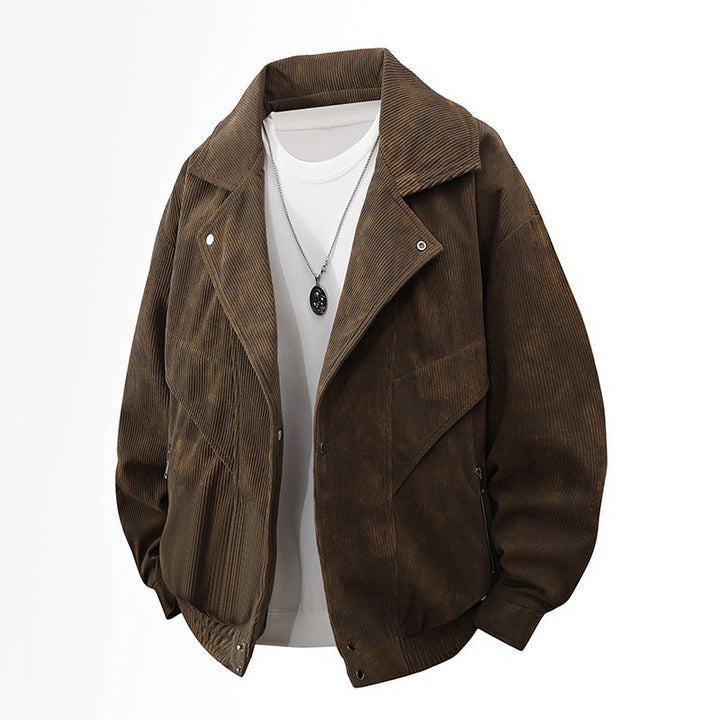 Men's Nano Oversized Cord Jacket with Wide Lapel, Zipper Pockets, and Elastic Hem Hudson & Parker