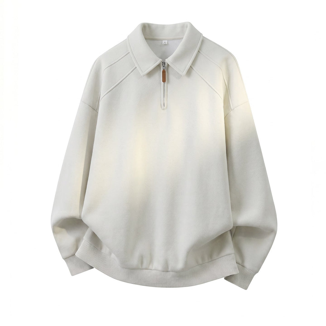 Unisex Relaxed Sweatshirt in Polo Look with Polo Collar, Short Zipper and Raglan Sleeves Hudson & Parker