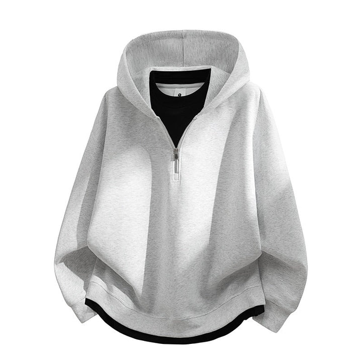 Unisex Oversize-Halfzip-Hooded Sweatshirt with Layered Look, Rounded Hem & Ribbed Cuffs Hudson & Parker