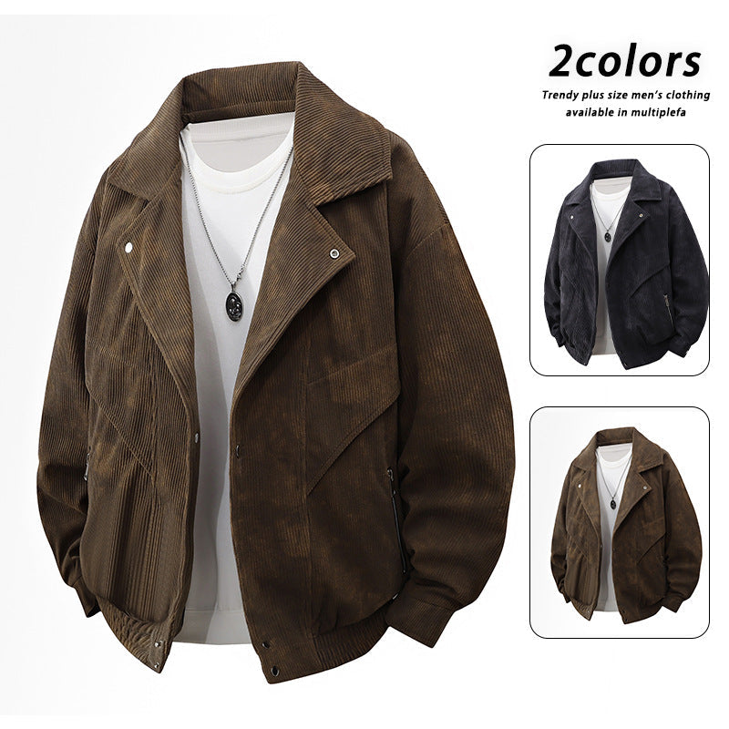 Men's Nano Oversized Cord Jacket with Wide Lapel, Zipper Pockets, and Elastic Hem Hudson & Parker