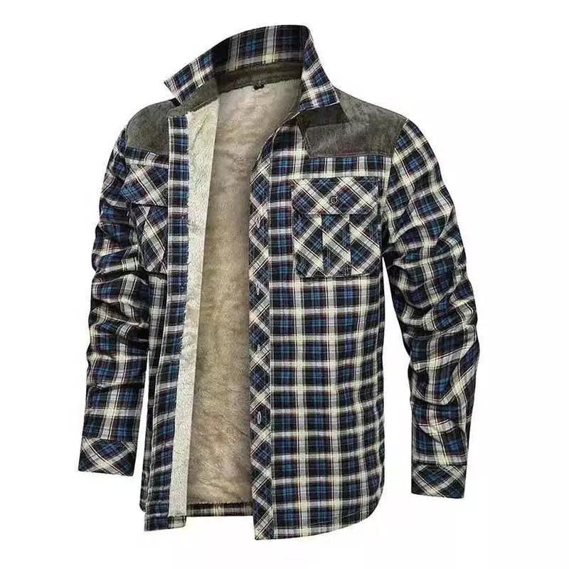 Men's Checked Flannel Shirt with Sherpa Lining, Chest Pockets and Reinforced Shoulder Yoke Hudson & Parker