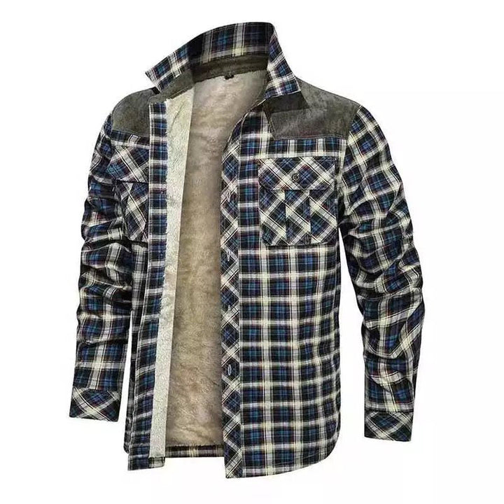 Men's Checked Flannel Shirt with Sherpa Lining, Chest Pockets and Reinforced Shoulder Yoke Hudson & Parker