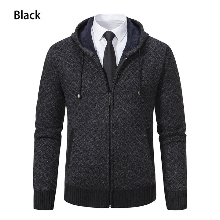 Men's jacquard zip knit jacket with hood and warm fleece lining Hudson & Parker