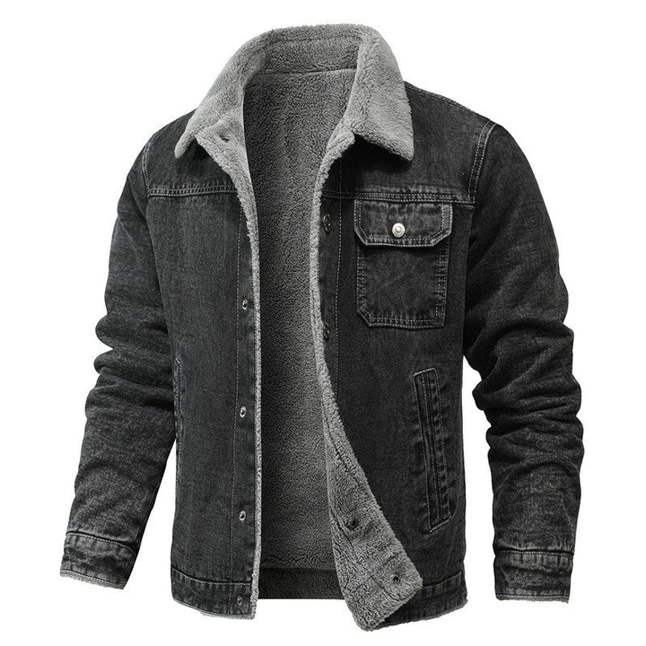 Men's washed denim worker jacket with teddy lining and inset side pockets Hudson & Parker