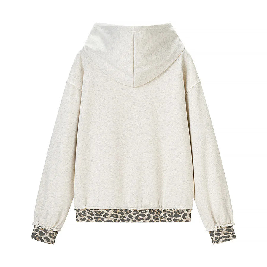 Women's oversized hoodie with leopard pattern lining, kangaroo pocket, and vintage effect Hudson & Parker Fashion