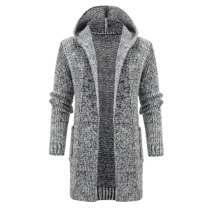 Women's Long Hooded Knit Cardigan with Deep Ribbed Texture and Patch Pockets Hudson & Parker