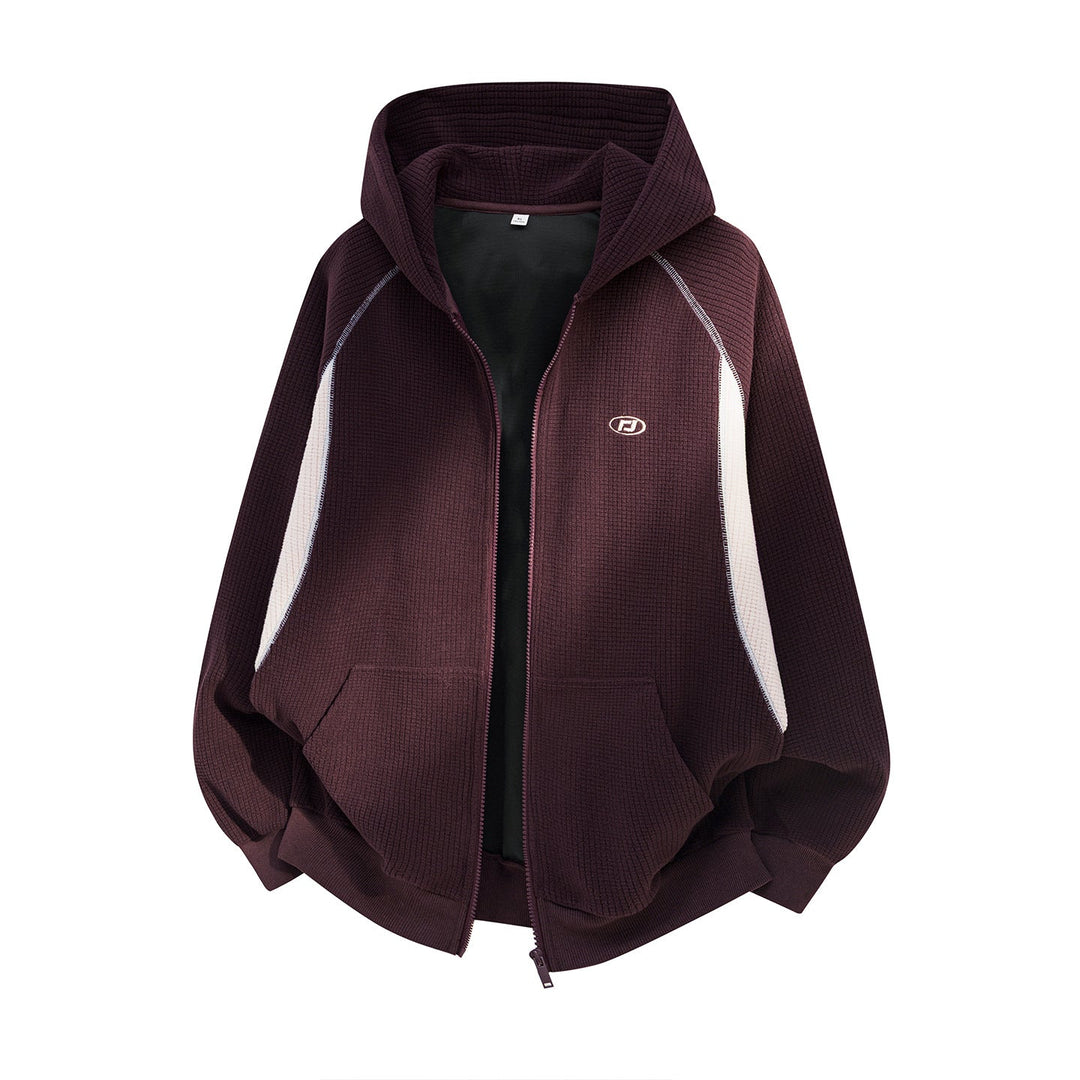 Unisex Oversize Waffle Knit Hoodie Jacket with Full Zip and Kangaroo Pockets Hudson & Parker