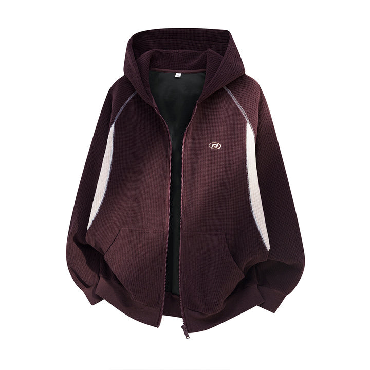 Unisex Oversize Waffle Knit Hoodie Jacket with Full Zip and Kangaroo Pockets Hudson & Parker