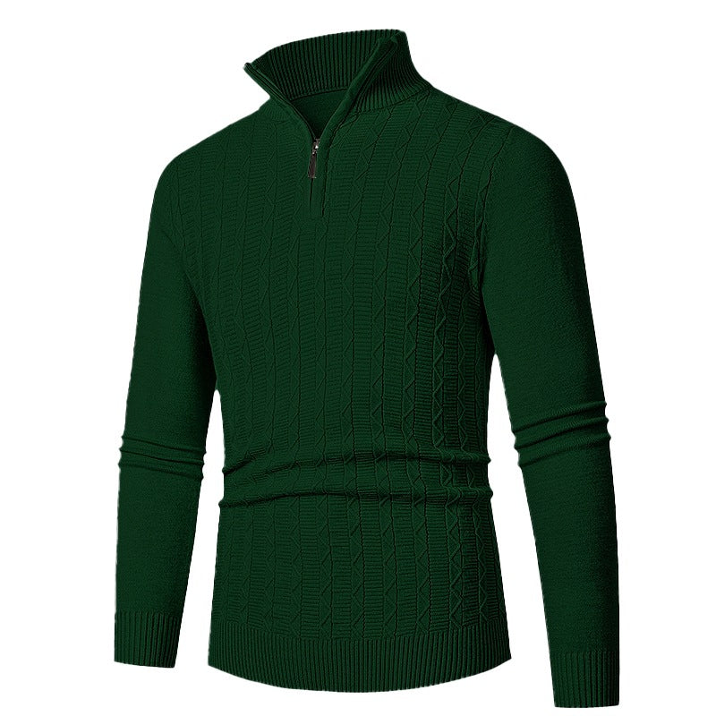 Men's Slim Fit Half-Zip Structured Pullover made of Merino Blend with Cable Knit Pattern and Stand-Up Collar Hudson & Parker