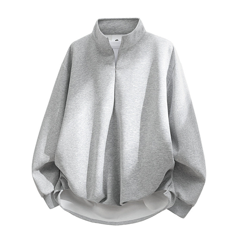Unisex Oversized Sweatshirt with High Collar, Half Zipper and Balloon Shaped Hem Hudson & Parker