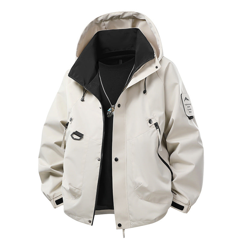 Men's waterproof outdoor utility rain jacket with hood, multiple pockets and adjustable hem Hudson & Parker