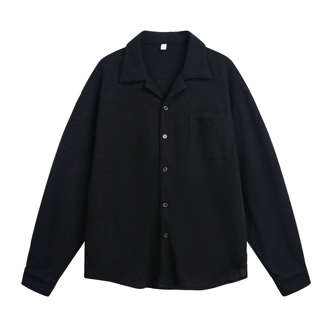 Unisex Comfortable Overshirt made of textured knit with shirt collar and chest pocket Hudson & Parker