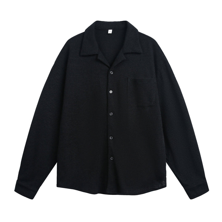 Unisex Comfortable Overshirt made of textured knit with shirt collar and chest pocket Hudson & Parker