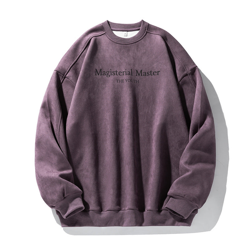 Unisex Oversize Velour Sweatshirt with Round Neckline and Subtle Script Embossing Hudson & Parker