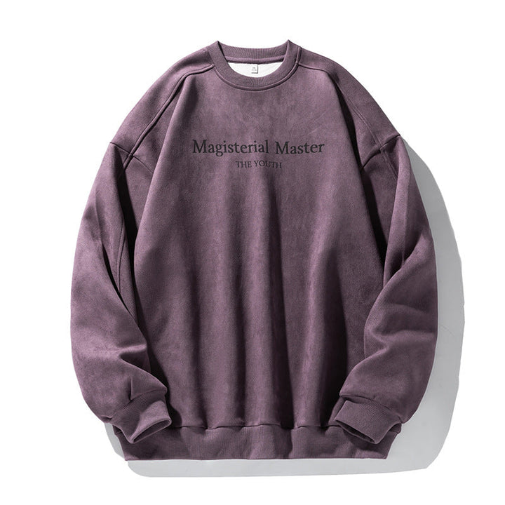 Unisex Oversize Velour Sweatshirt with Round Neckline and Subtle Script Embossing Hudson & Parker