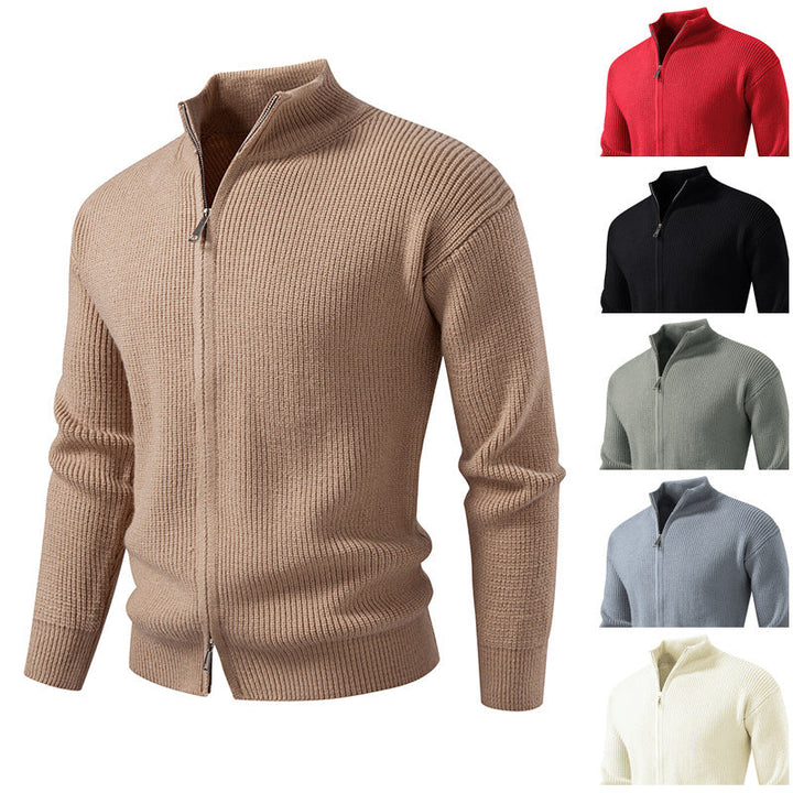 Men's Coarse Ribbed Zip Cardigan with High Cowl Neck and Concealed Seam Hudson & Parker