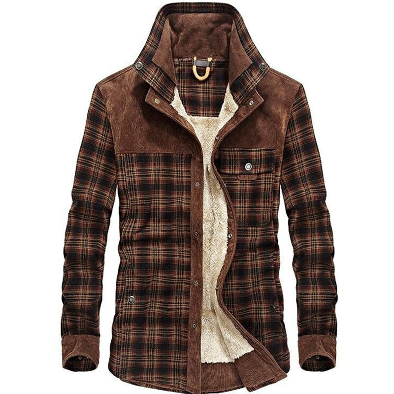 Men's flannel field shirt with teddy fleece lining and velvet shoulder section Hudson & Parker